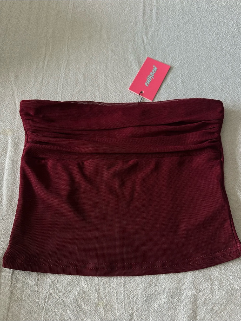 Edikted Burgundy mesh Strapless Tube top